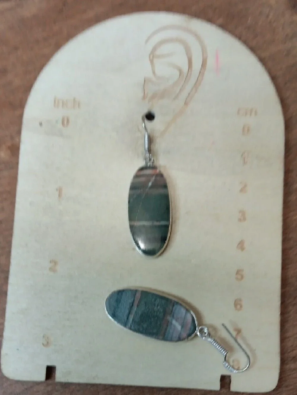 Green Striped Oval Stone Drop Earrings - Women Jewelry